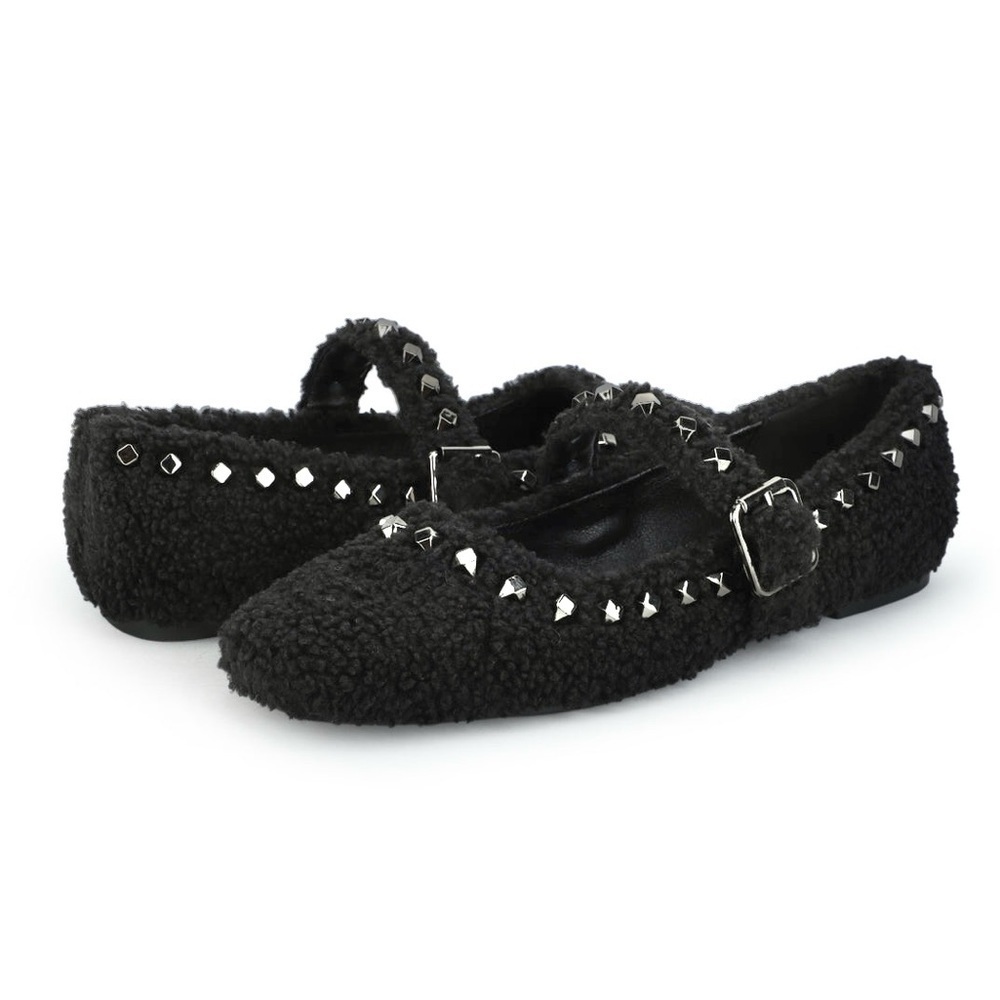 Vintage Havana Impress Black Textured Flats with Studs